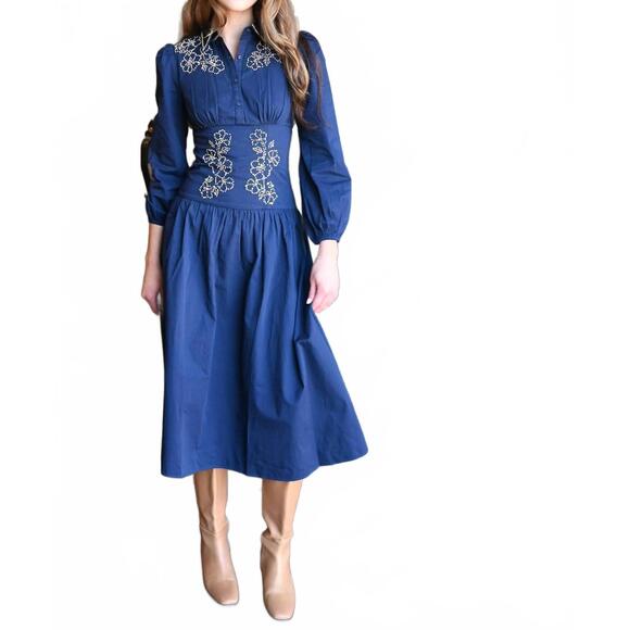 NEW NEVER A WALLFLOWER bluebonnet long dress in navy